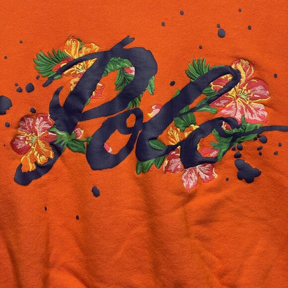 Polo Ralph Lauren Orange Floral Embroidered Logo Crewneck Sweatshirt Kids S - Picture 3 of 6